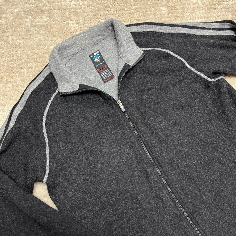 KÜHL Stuttgart Men's Full Zip Sweater Jacket 100% Merino Wool Charcoal Size L